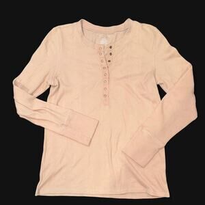 Aerie Soft Pinkish Nude Long Sleeve Henley Shirt M Bella Swan Lounge Cozy Cabin